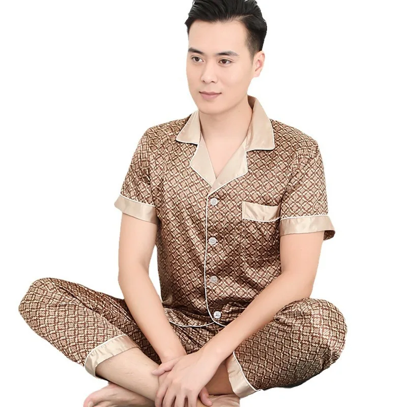Ensemble pyjama de haute qualité pour hommes, en Polyester fin, en soie glacée – Image 4