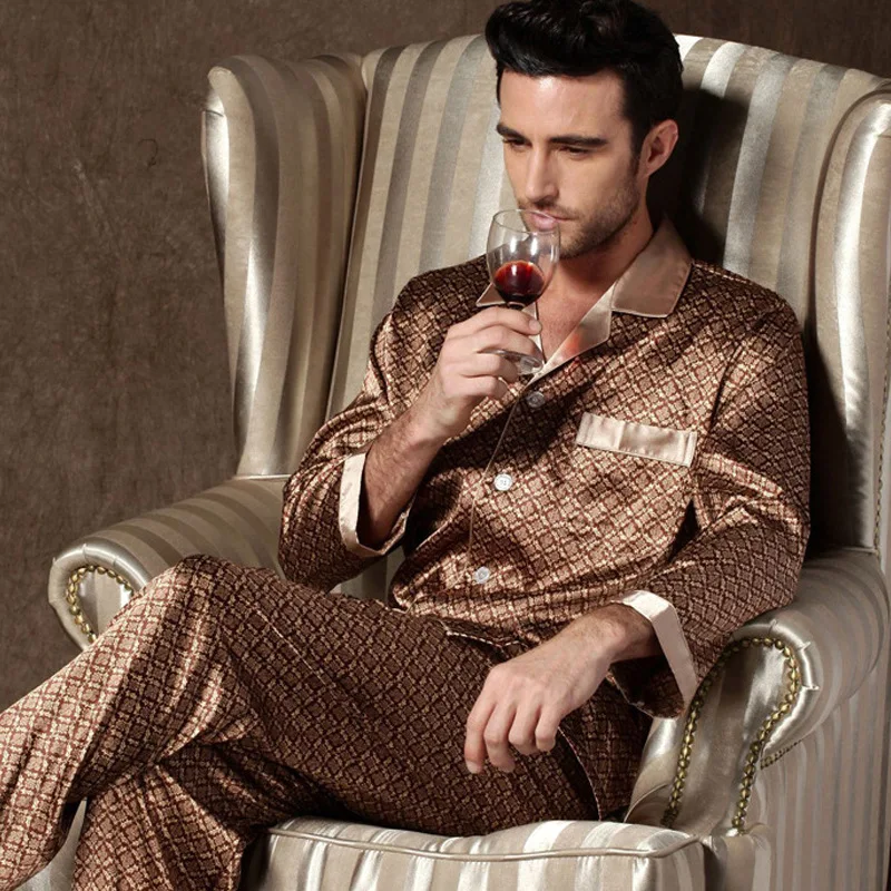 Ensemble pyjama de haute qualité pour hommes, en Polyester fin, en soie glacée