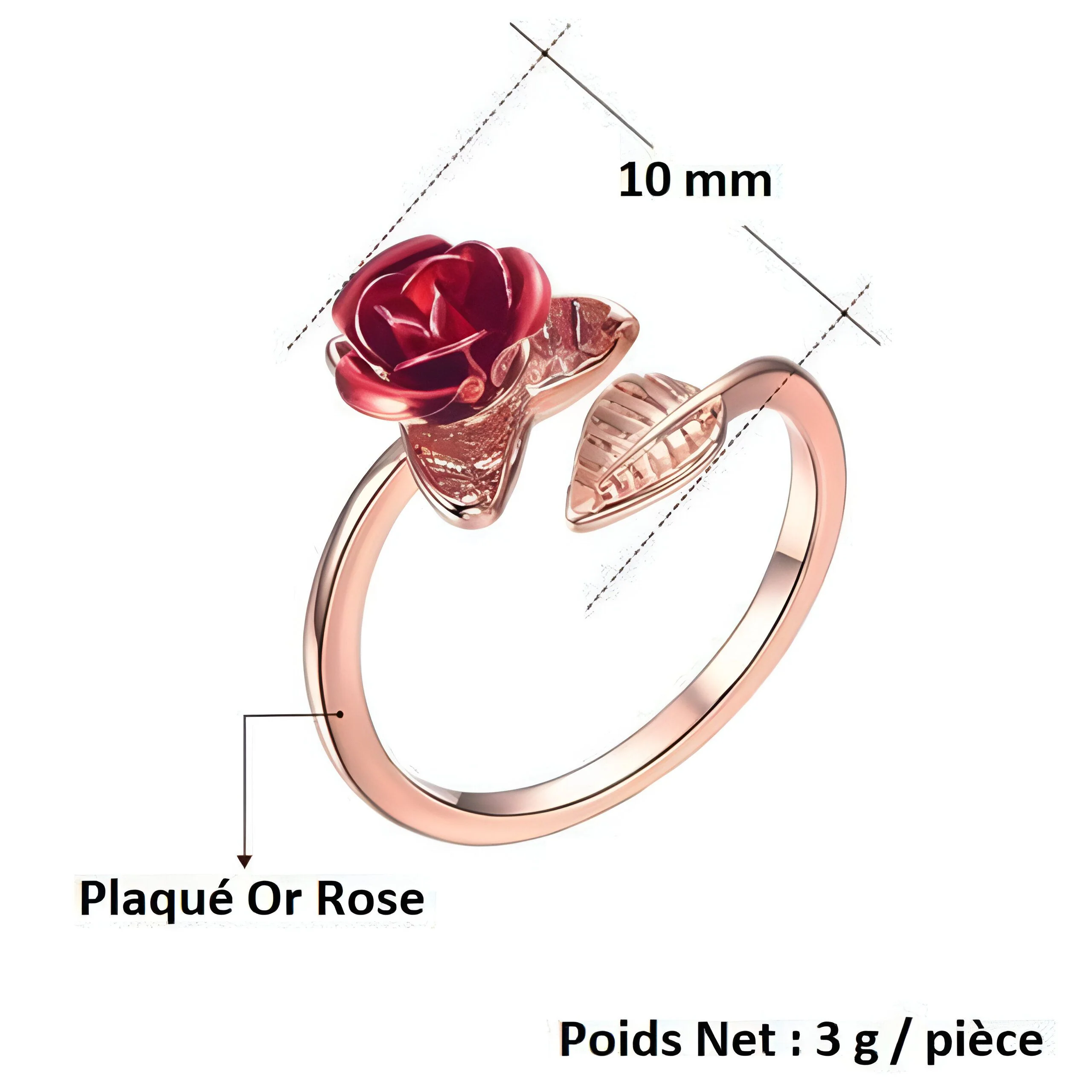 Bague Rose Or Ajustable Femme – Image 6