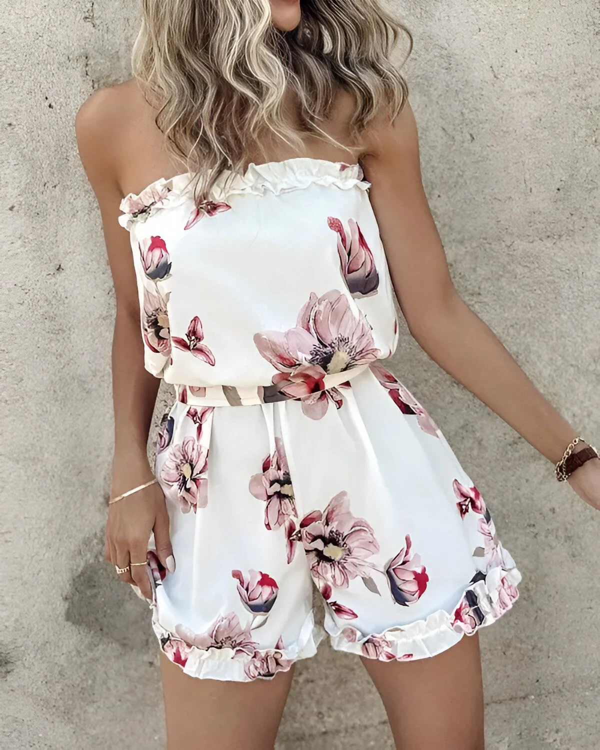 Barboteuse bandeau à imprimé floral et ourlet à volants – Image 5