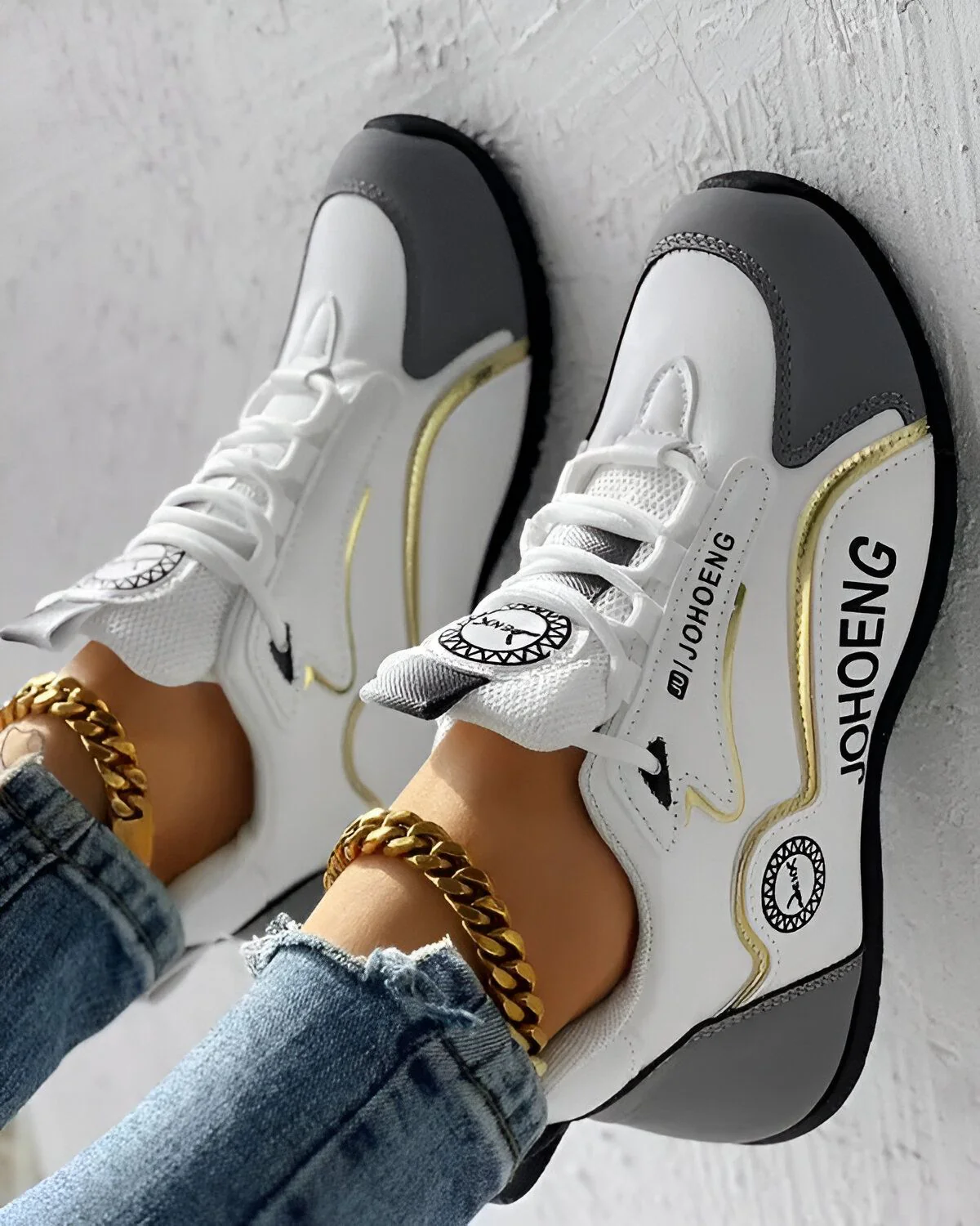 Baskets décontractées à plateforme à lacets et imprimé lettre color block – Image 2