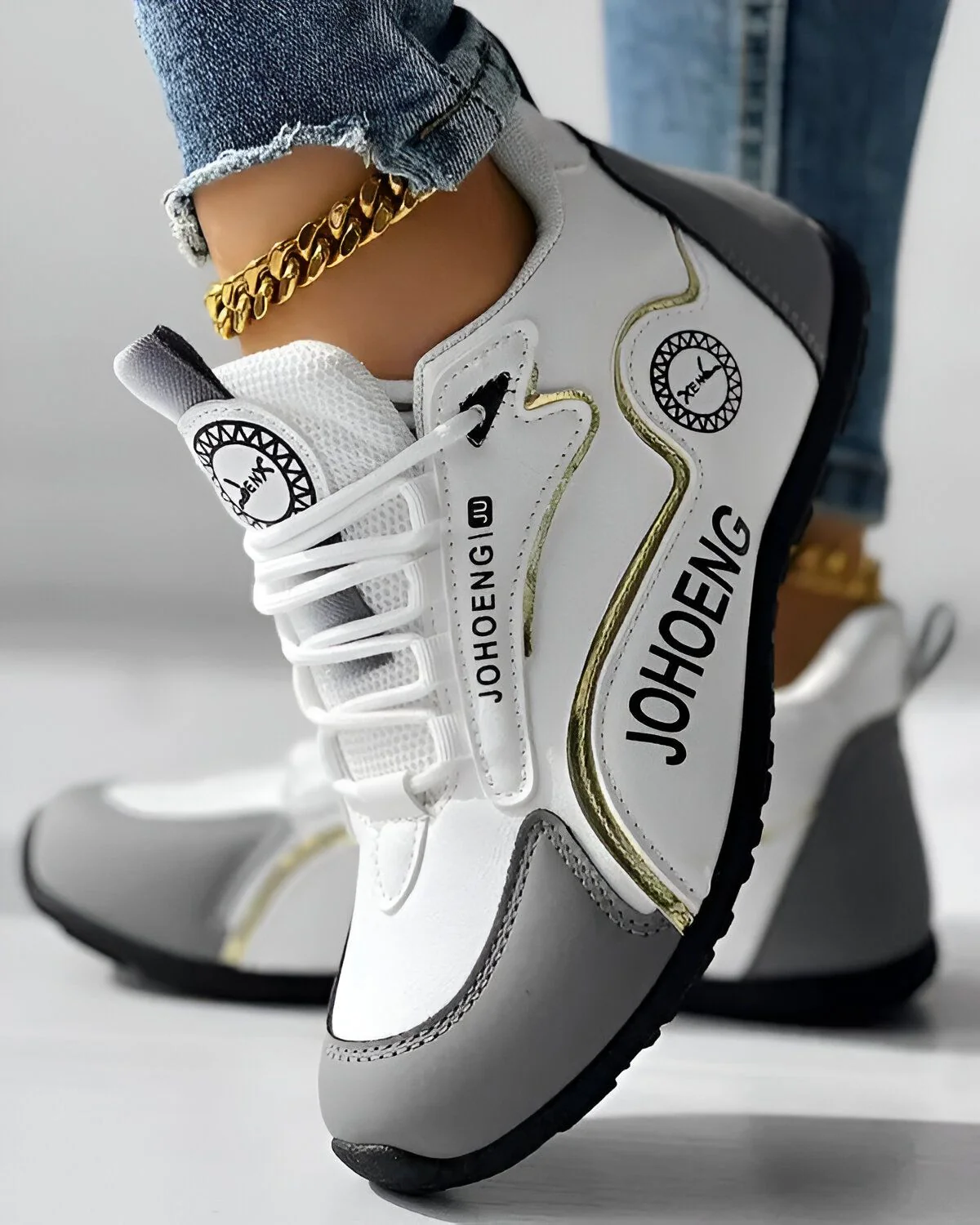 Baskets décontractées à plateforme à lacets et imprimé lettre color block – Image 3