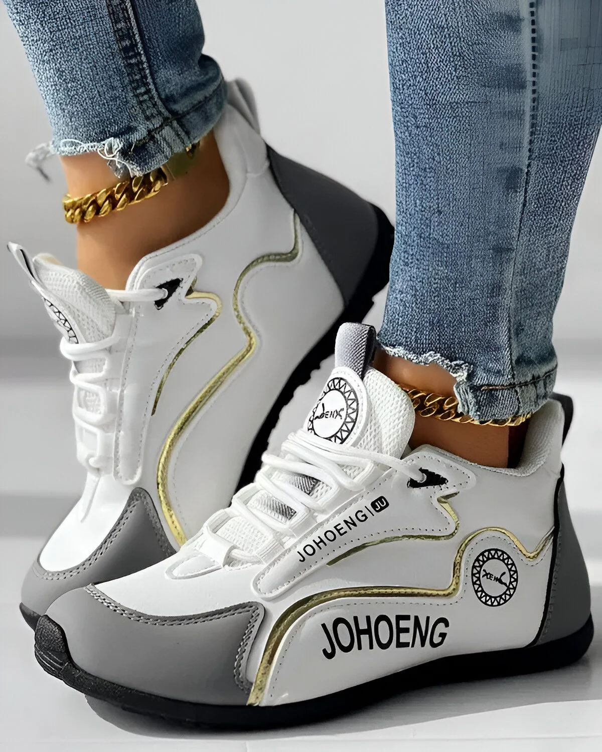 Baskets décontractées à plateforme à lacets et imprimé lettre color block – Image 4