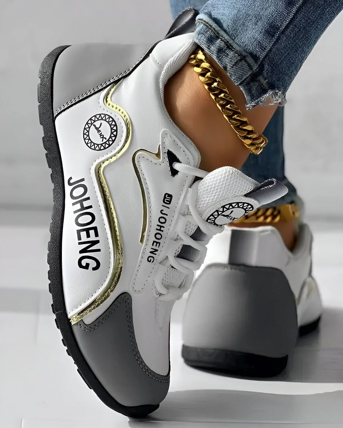 Baskets décontractées à plateforme à lacets et imprimé lettre color block – Image 6