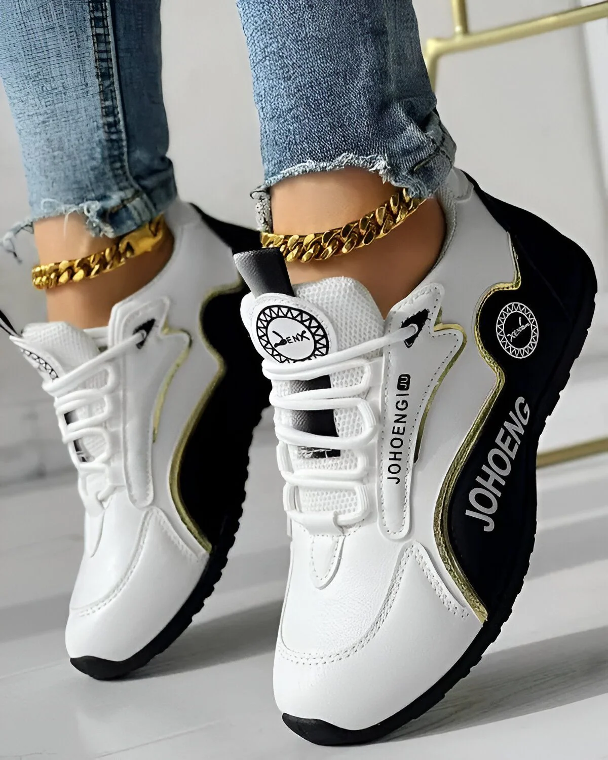 Baskets décontractées à plateforme à lacets et imprimé lettre color block – Image 7