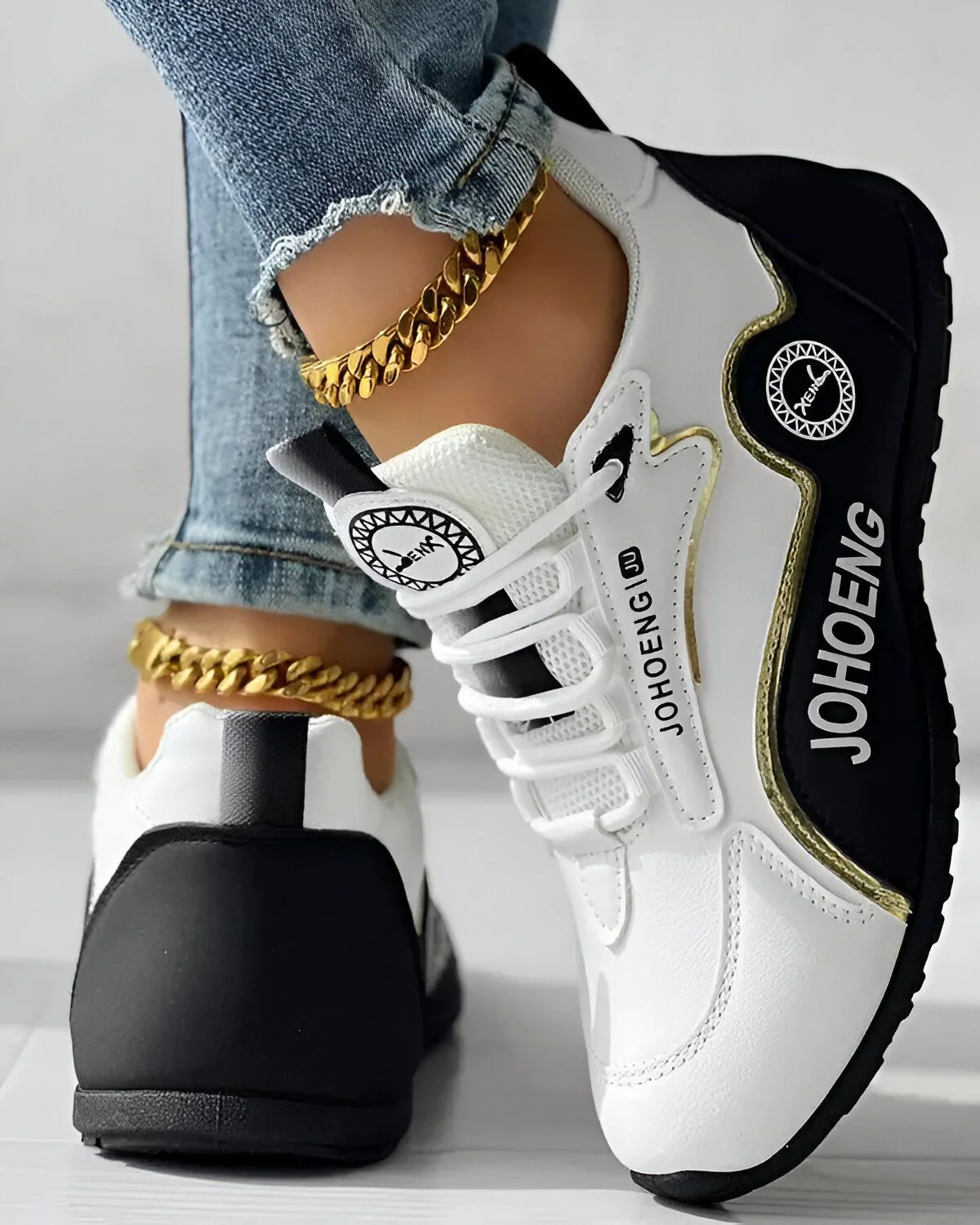 Baskets décontractées à plateforme à lacets et imprimé lettre color block – Image 8