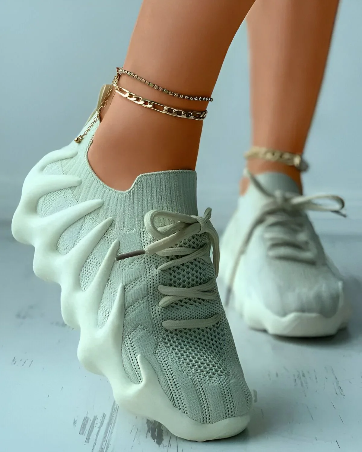 Baskets respirantes en tricot à lacets colorblock – Image 9