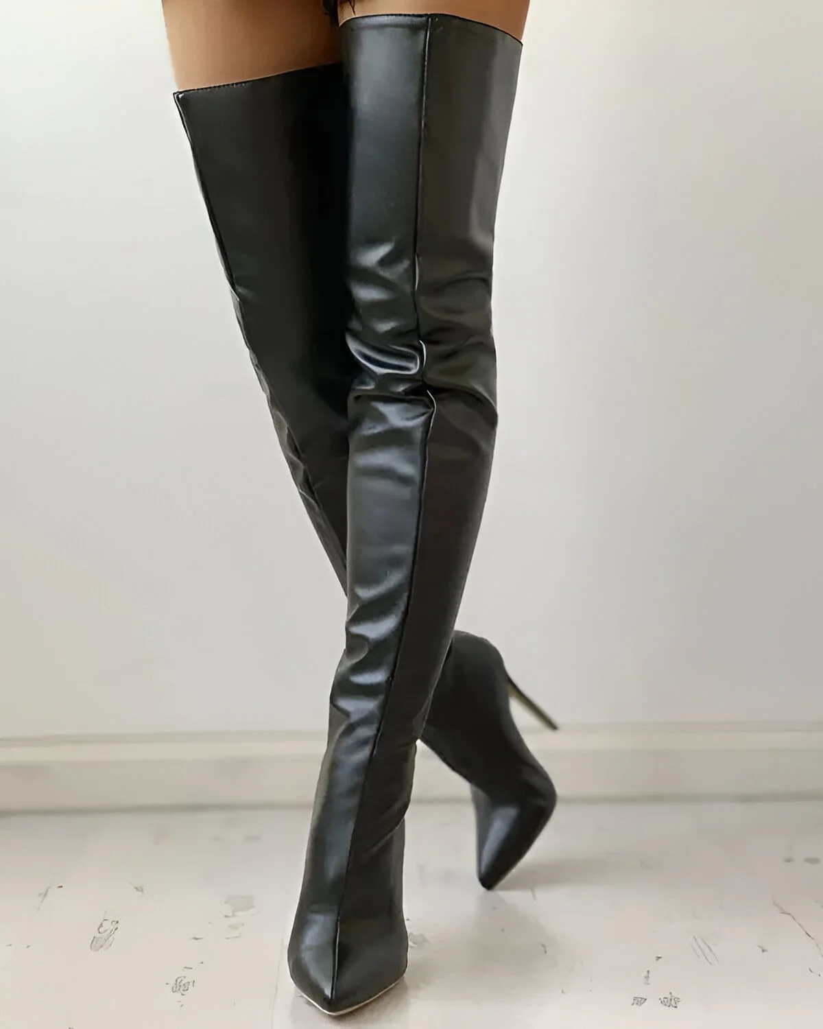 Bottes longues à talons fins et à glissière en PU – Image 7