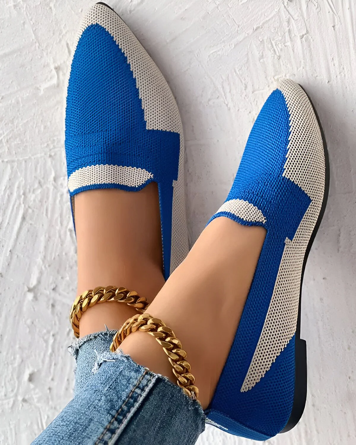 Chaussure Colorblock respirant bout pointu à enfiler