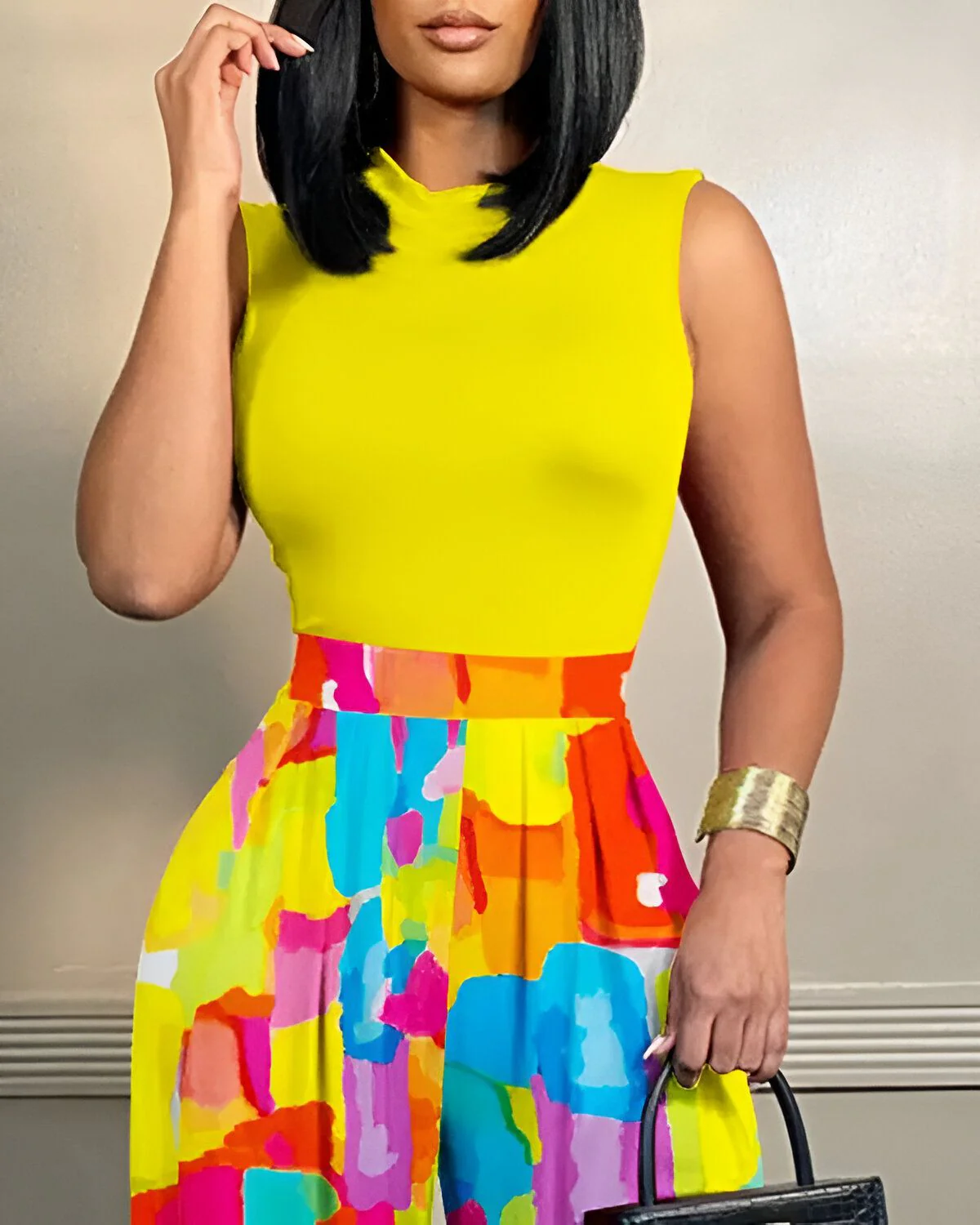 Combinaison sans manches à col rond et couleurs fondantes – Image 2