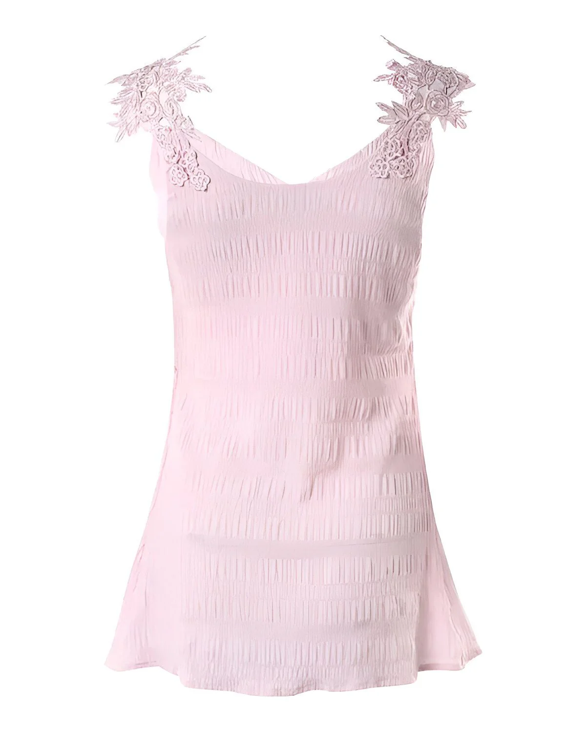 Débardeur décontracté texturé à col en V et patch en dentelle – Image 6