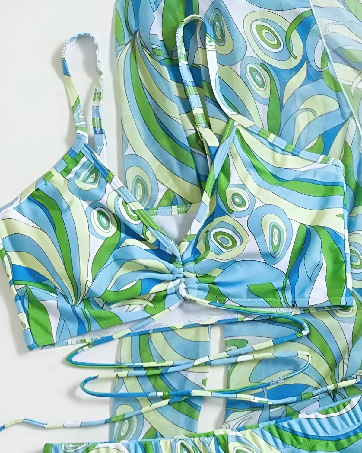 Ensemble de bikini à cordon de serrage à imprimé abstrait 3 pièces avec cache-maillot – Image 7