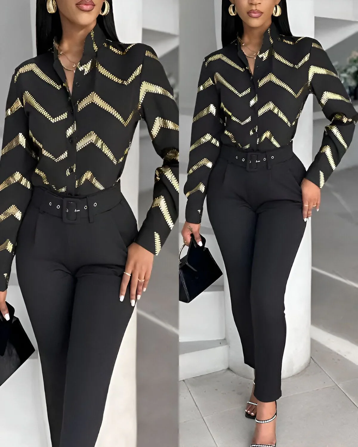 Ensemble haut à imprimé chevron bronzant et pantalon à poches