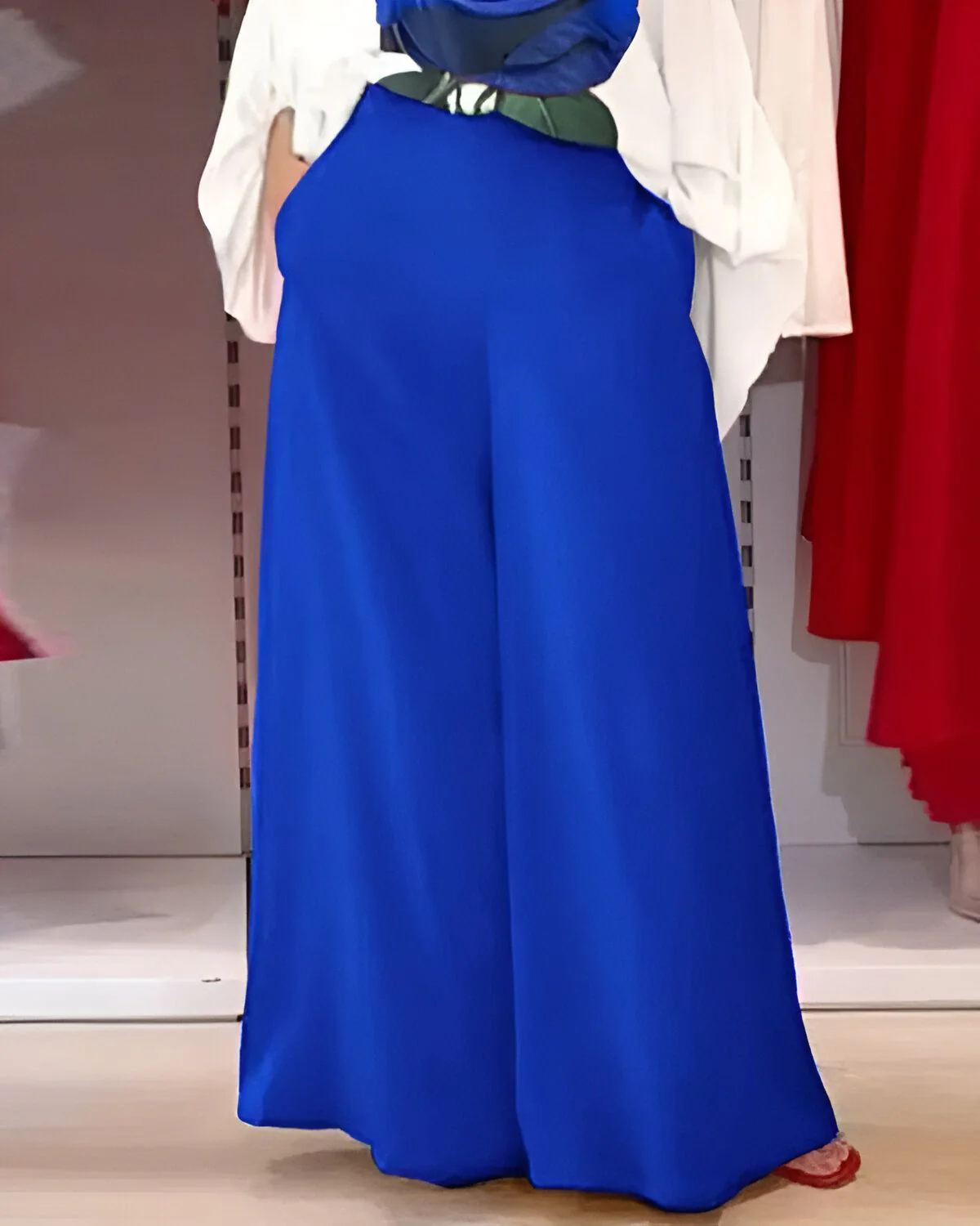 Ensemble haut à manches lanternes et pantalon large à imprimé rose – Image 7