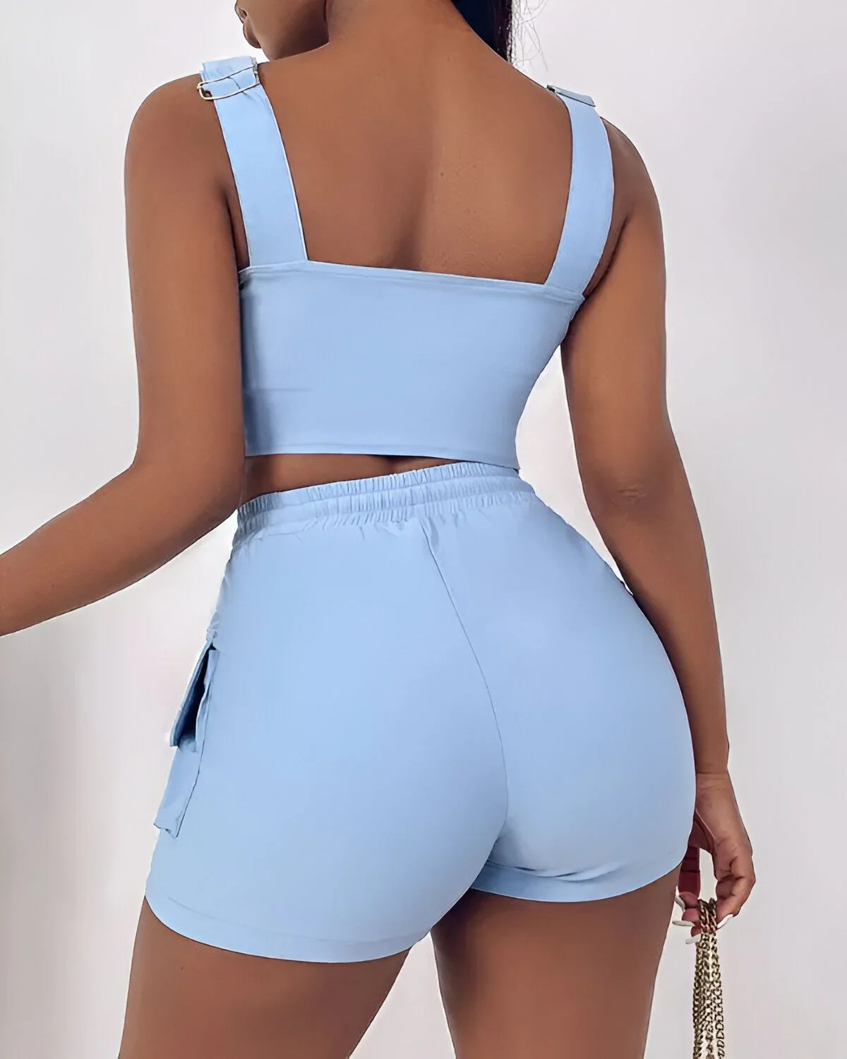 Ensemble haut caraco avec poche à bouton-pression et short à fermeture éclair – Image 4