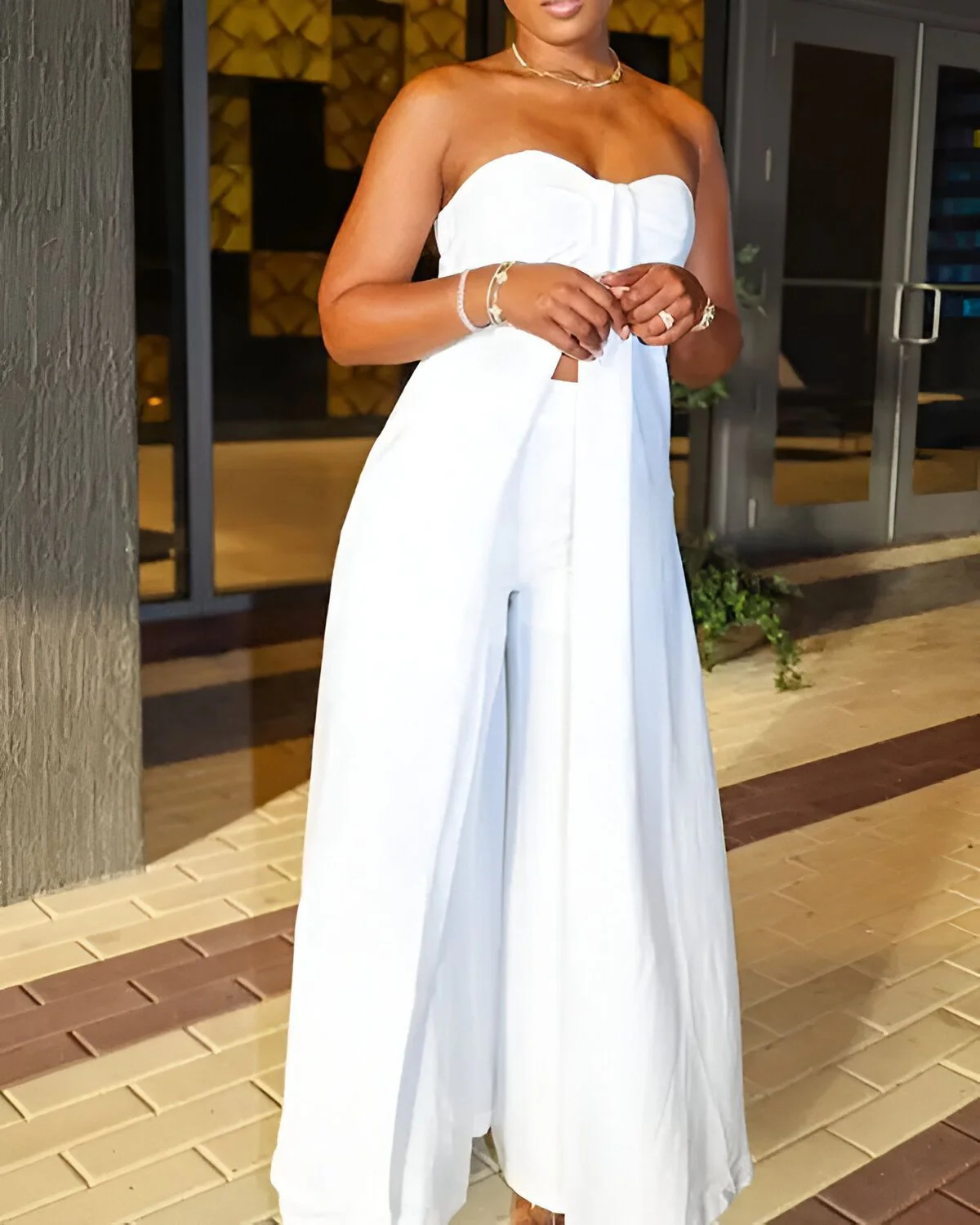 Ensemble haut long bandeau fendu et pantalon taille haute – Image 2