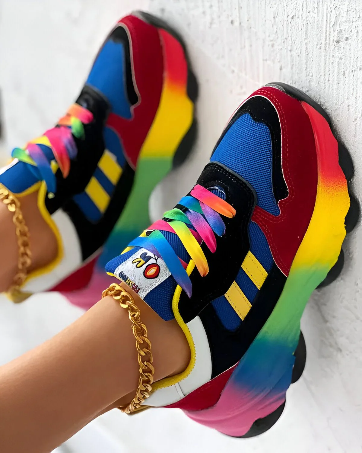 Espadrilles à plateforme à lacets color block – Image 3