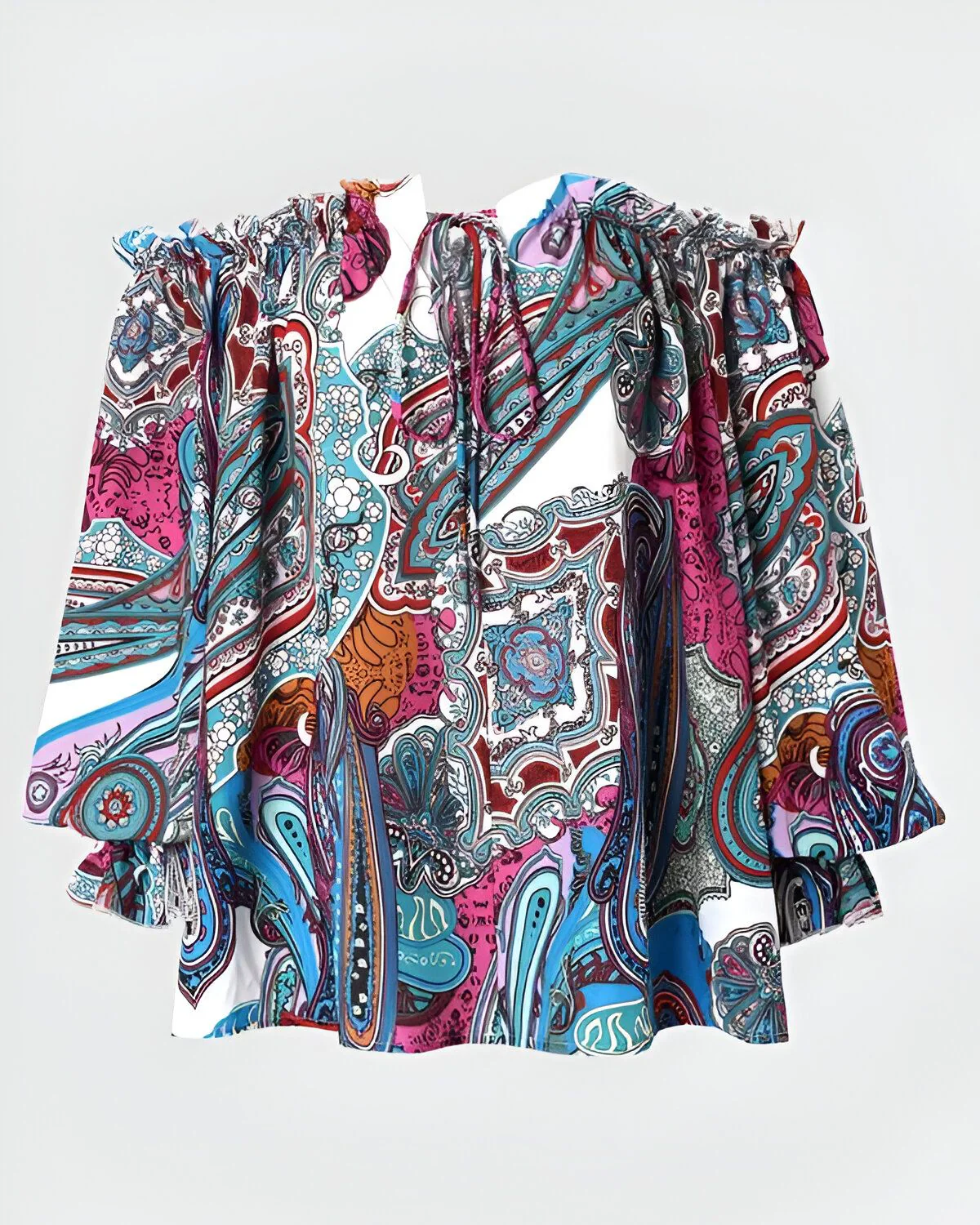 Haut à manches lanterne et épaules dénudées à imprimé tribal – Image 4