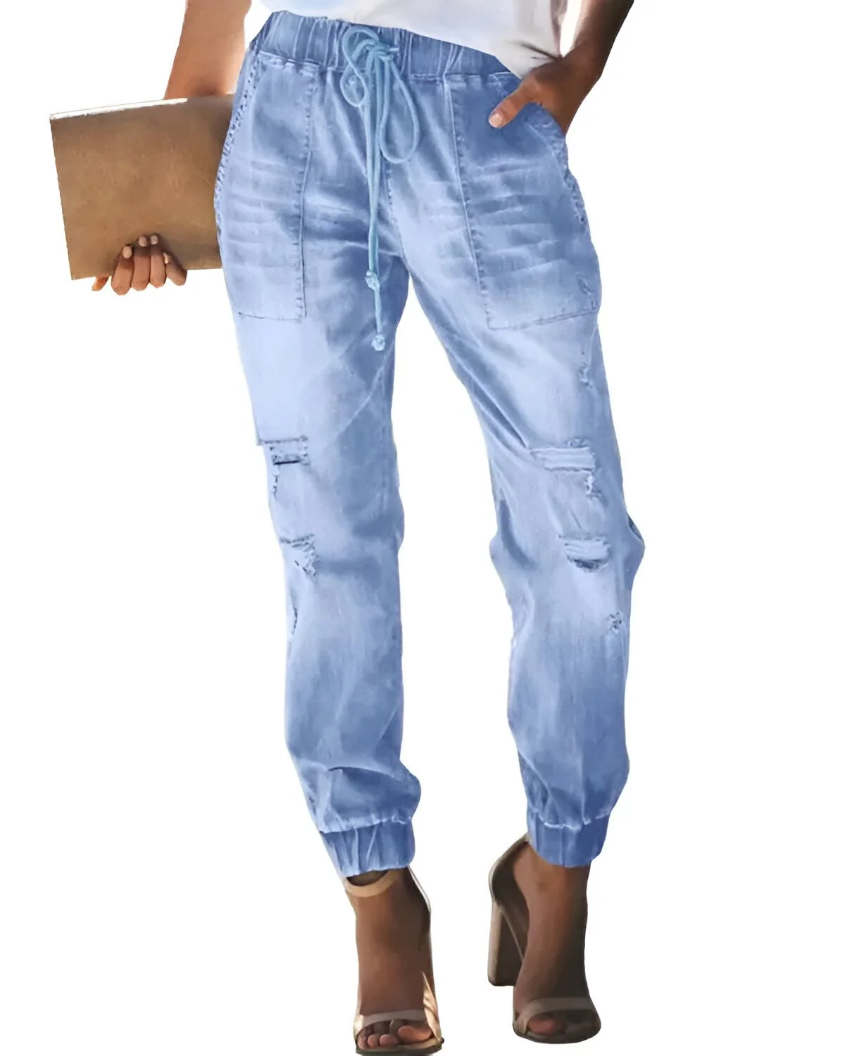 Jean design avec poche déchirée et cordon de serrage – Image 2