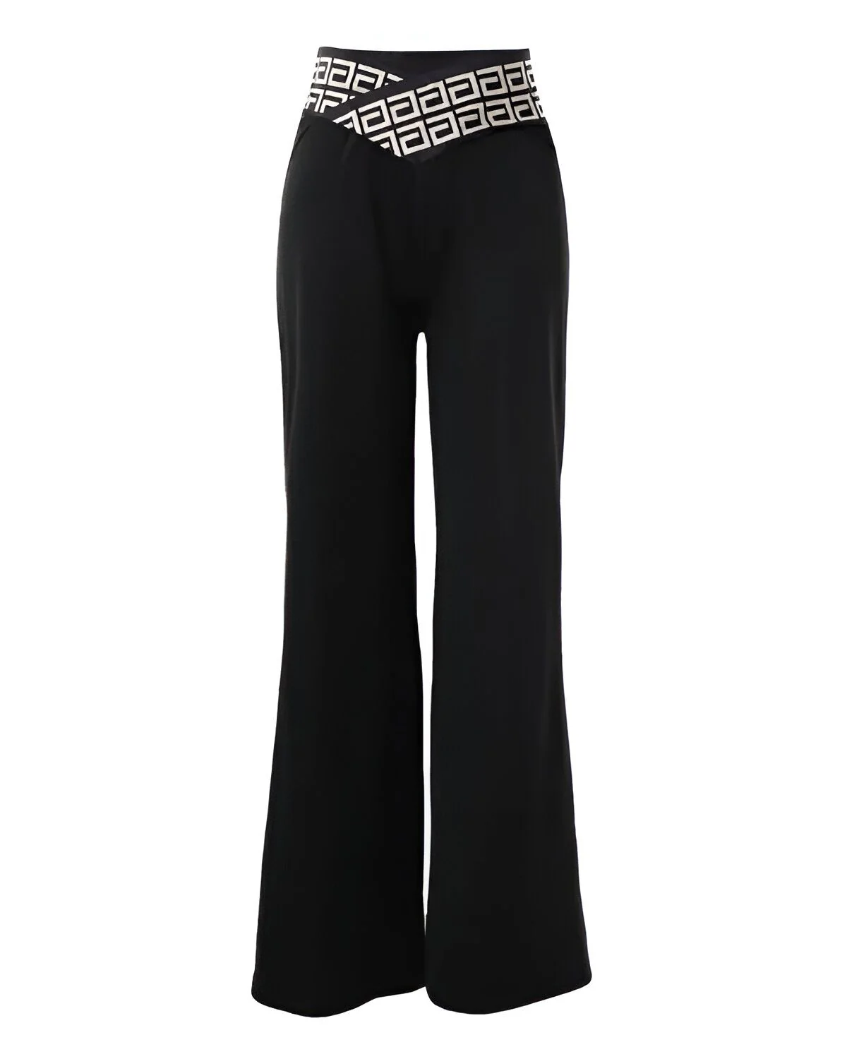 Pantalon bootcut large à taille superposée avec patch à bande géométrique – Image 4