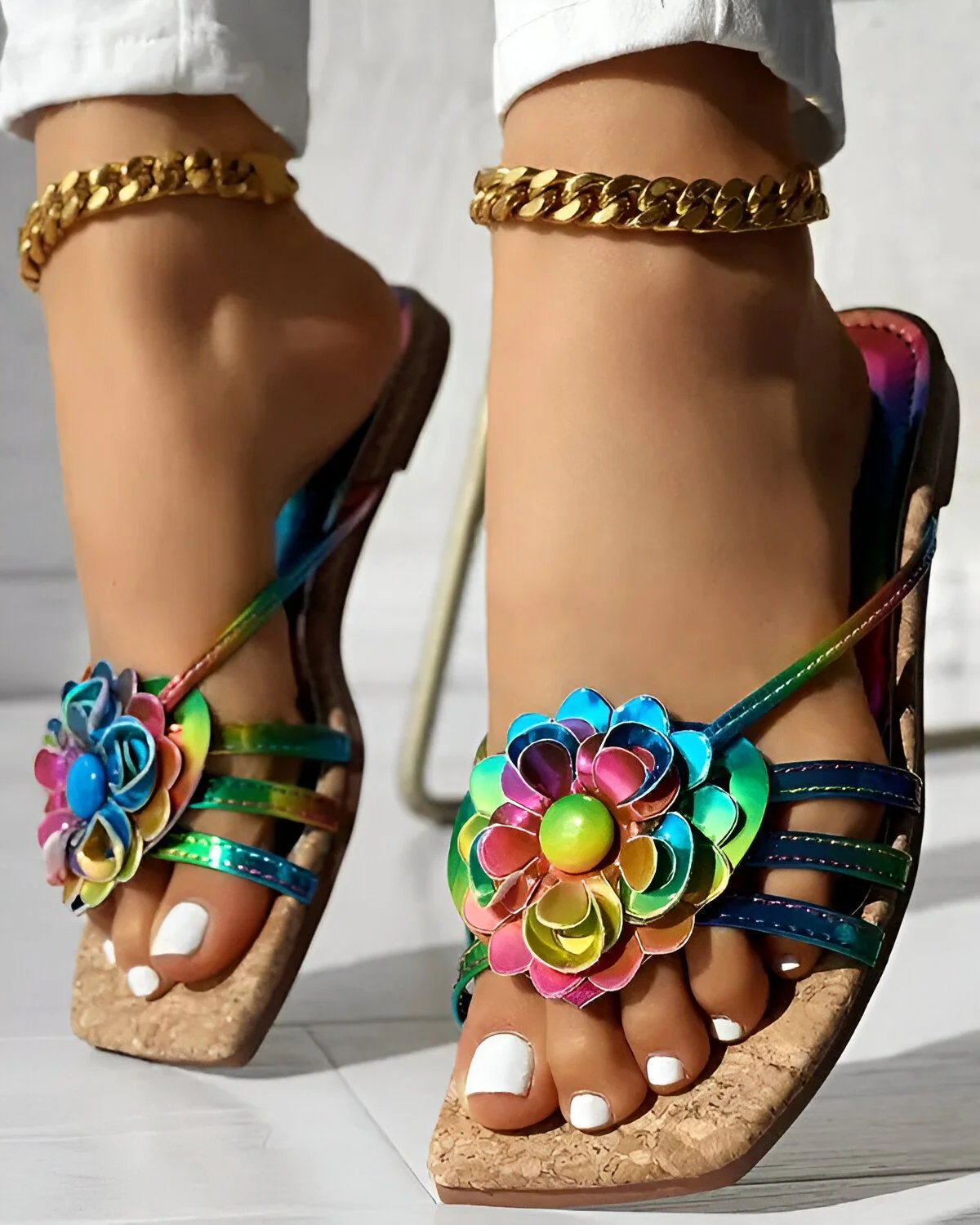 Pantoufles à bout carré à motif floral ombré