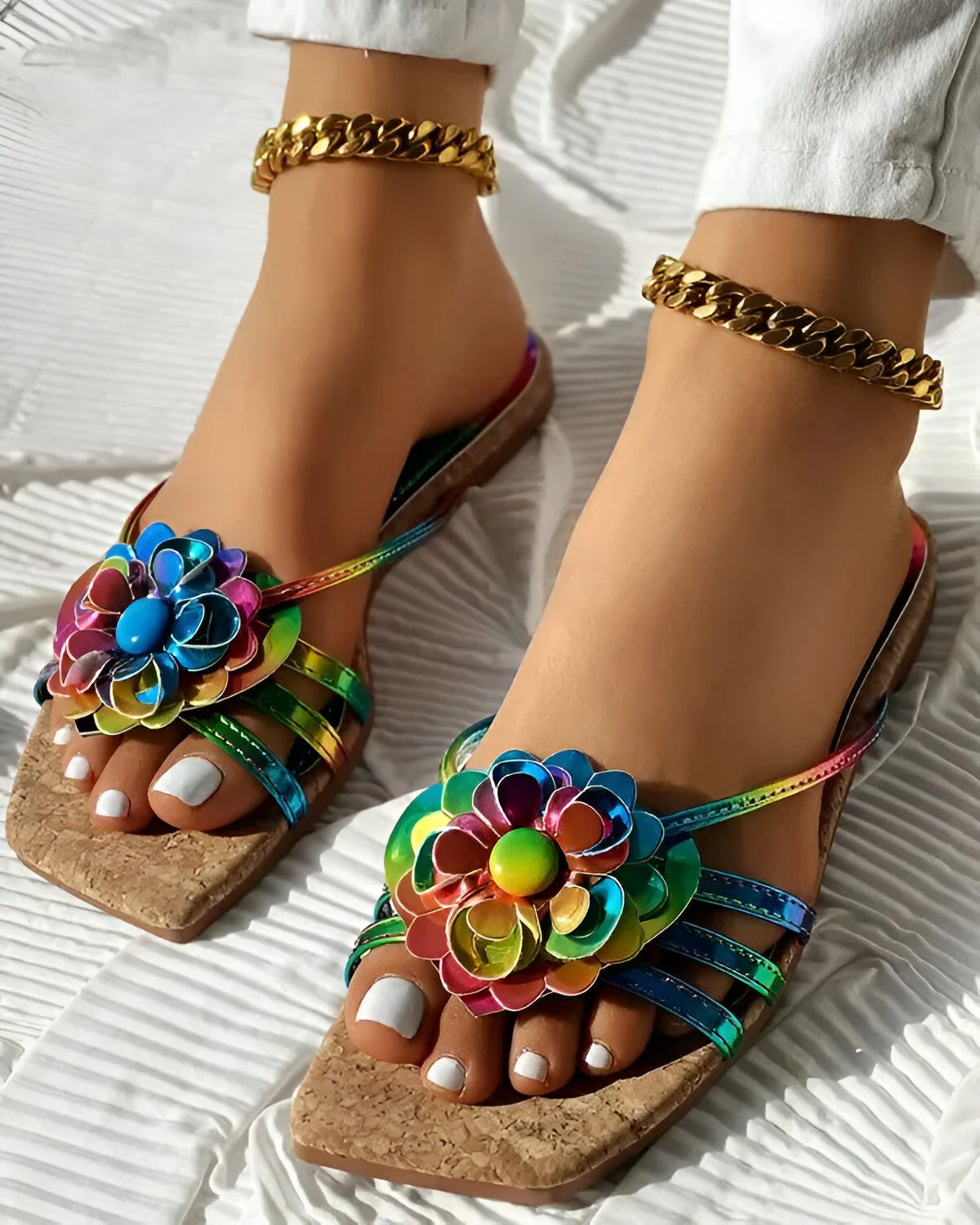 Pantoufles à bout carré à motif floral ombré – Image 4