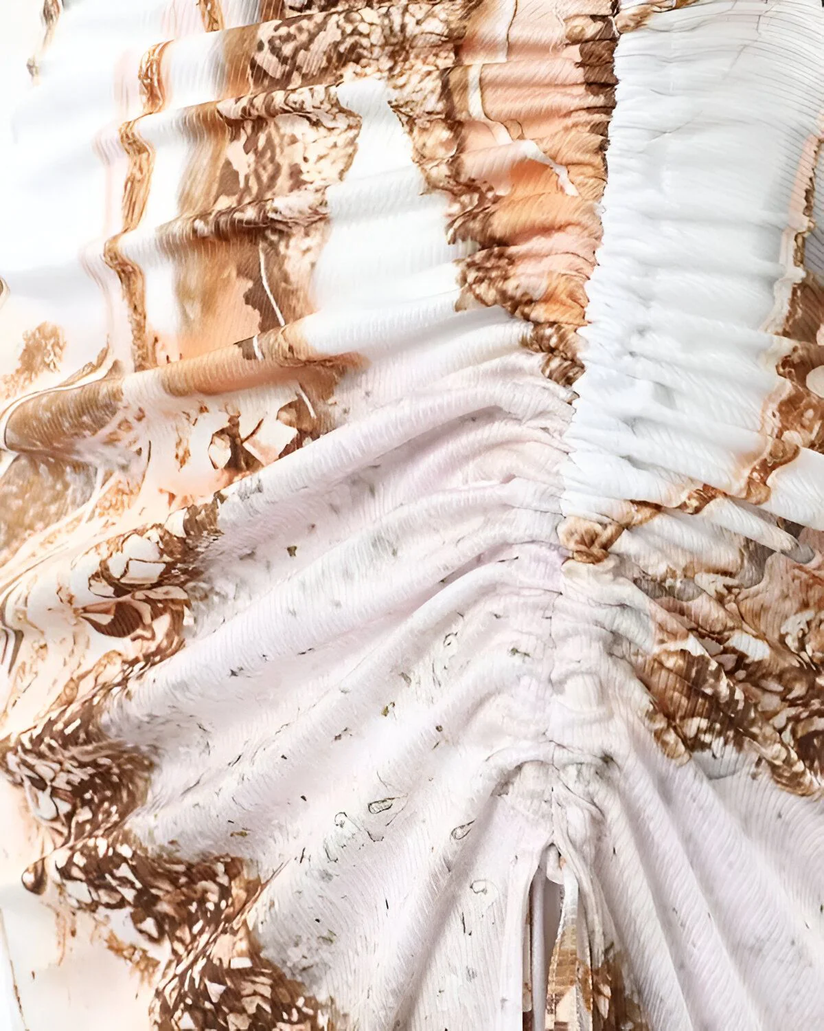 Robe à Fente Haute Ruchée à Cordon de Serrage Côtelé Imprimé Marbre – Image 4