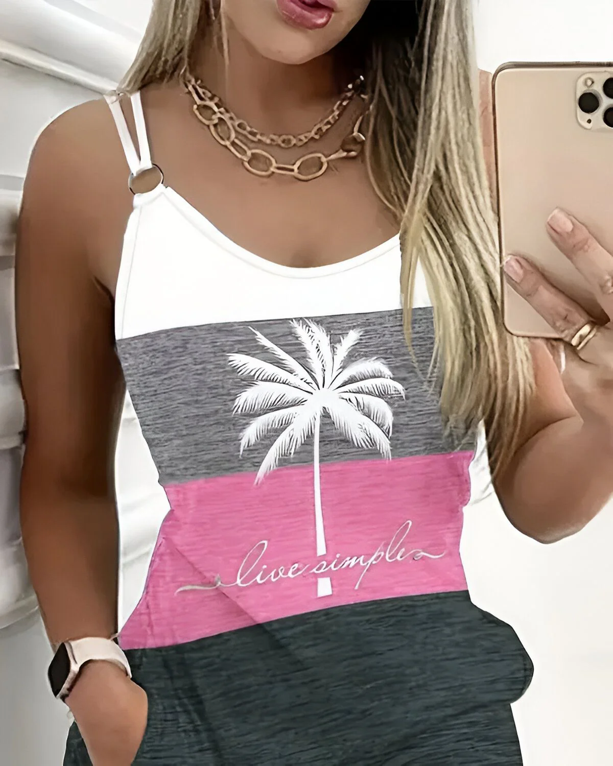 Robe décontractée color block à imprimé cocotier – Image 5