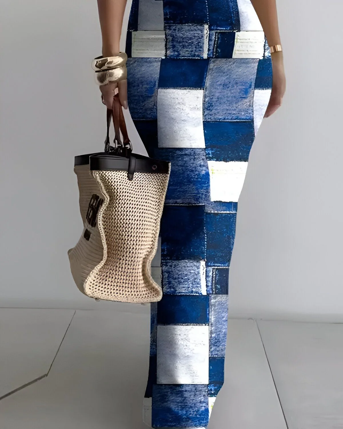 Robe Maxi Skims Imprimée Look Denim à Col U – Image 3