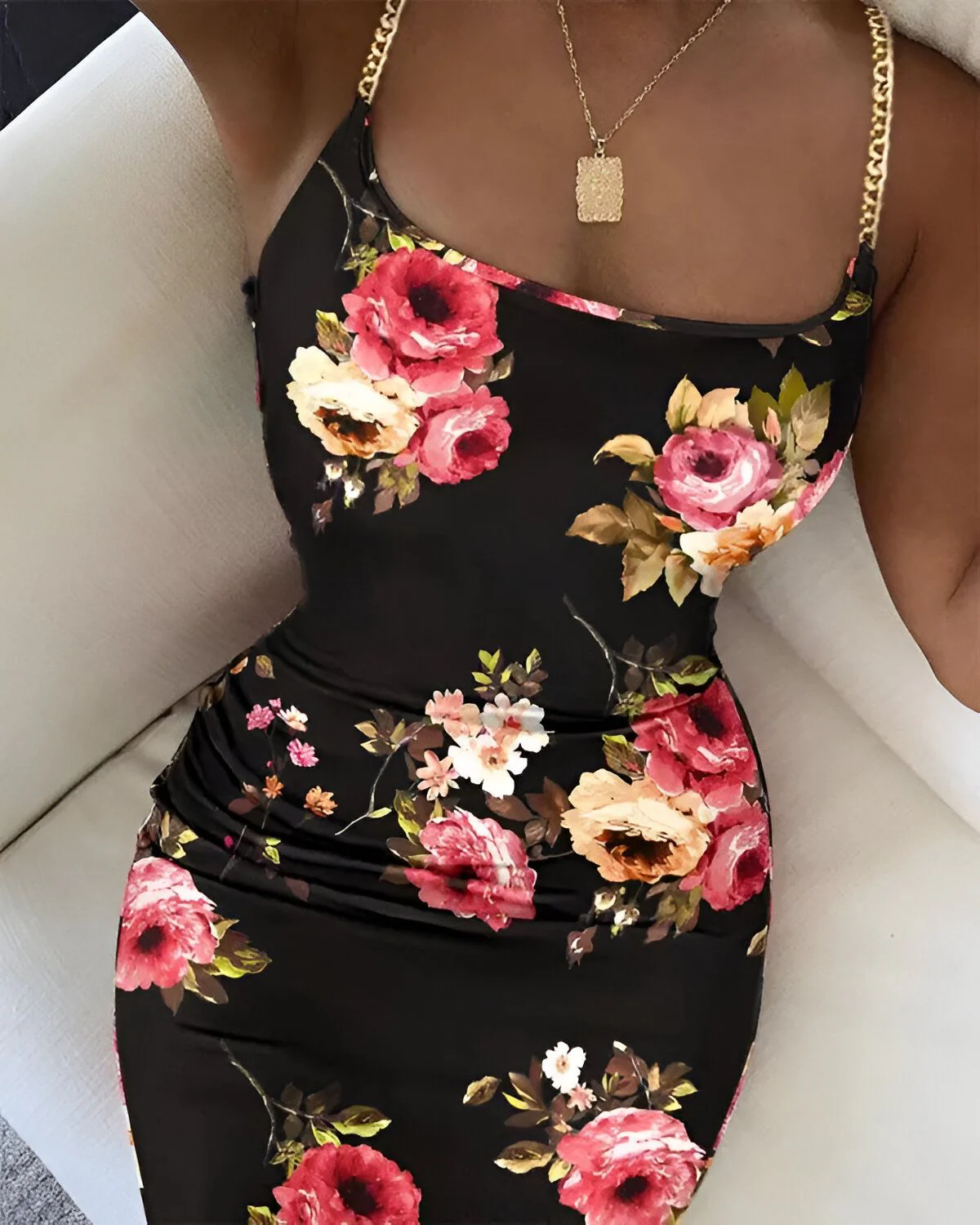 Robe moulante à décor de chaîne à imprimé floral – Image 5