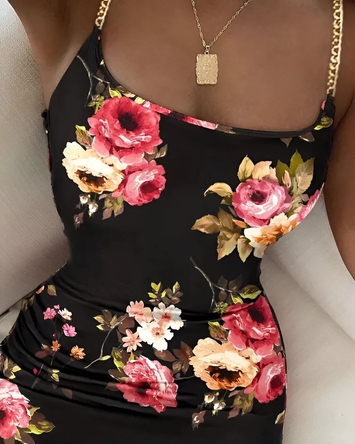 Robe moulante à décor de chaîne à imprimé floral – Image 6