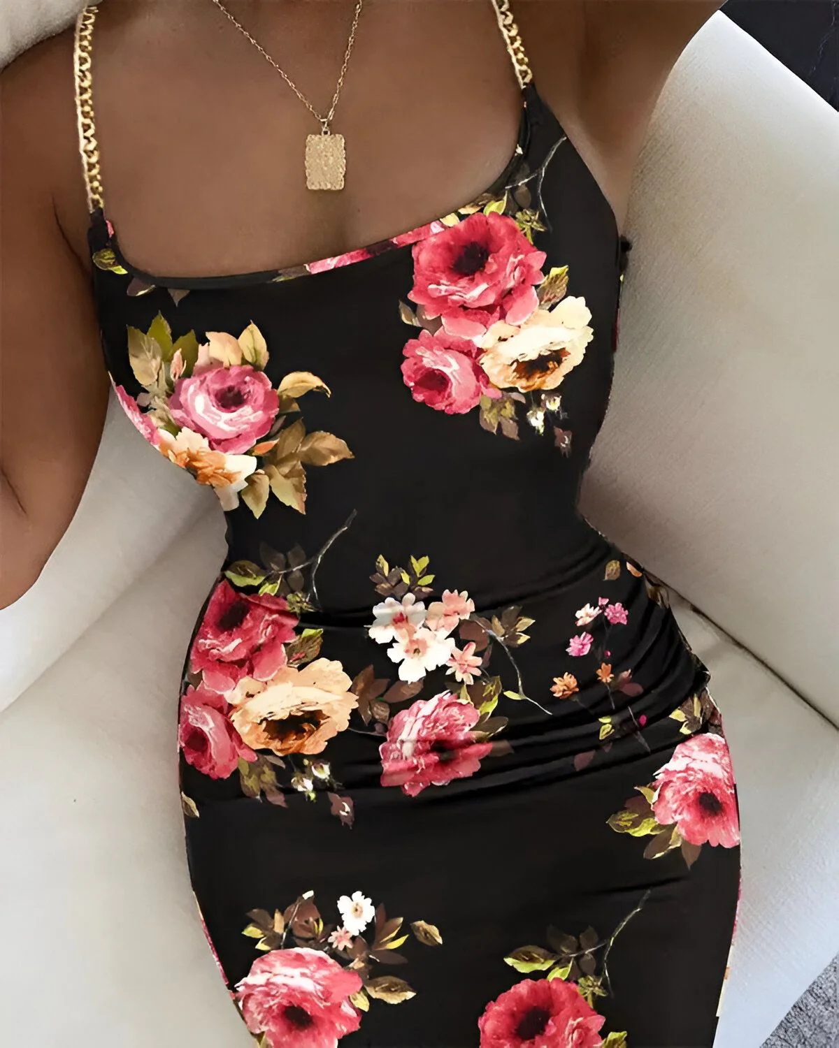 Robe moulante à décor de chaîne à imprimé floral – Image 7