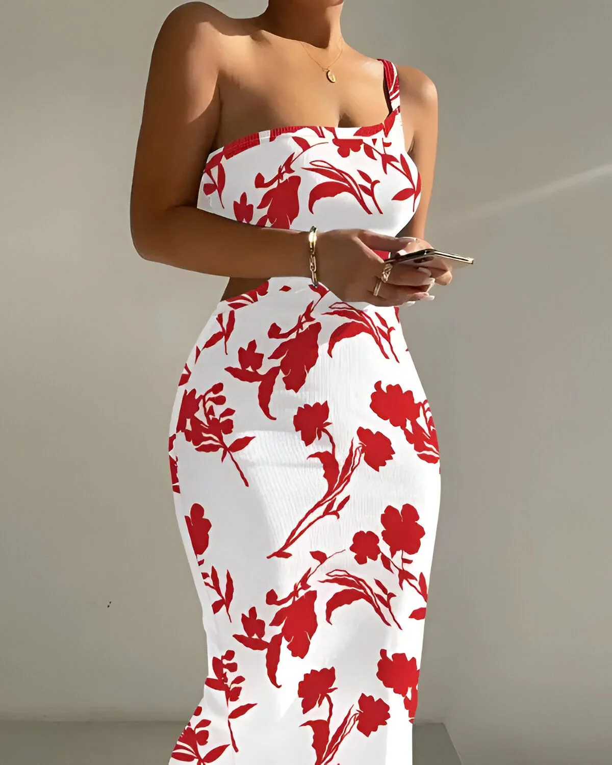 Robe moulante côtelée à découpes et à imprimé floral – Image 9