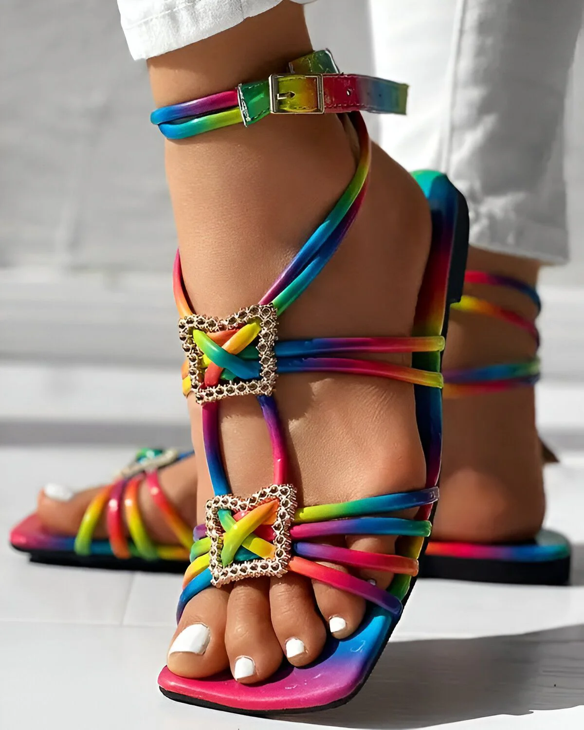 Sandales multi-brides à motif géométrique – Image 8