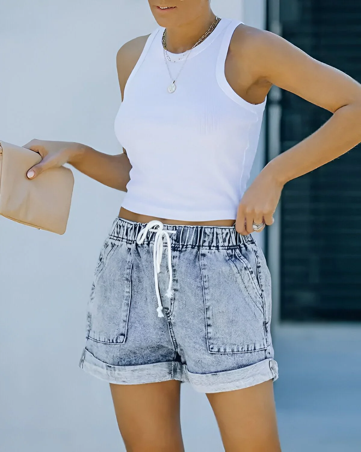 Short en jean avec poche à cordon de serrage – Image 4